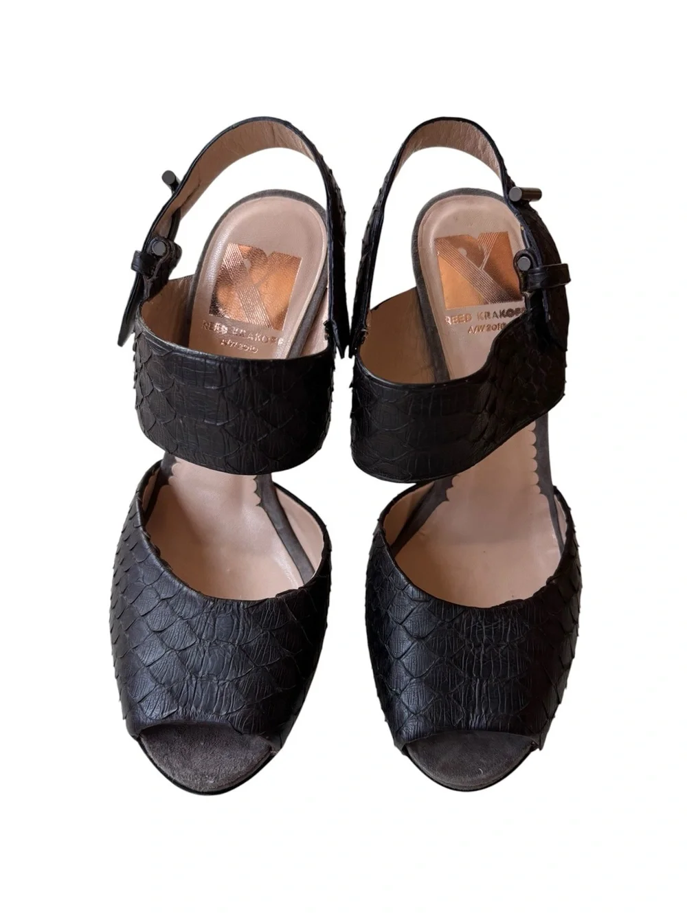 Reed Krakoff Black Snakeskin Leather High-Heel Sandals – Size 37